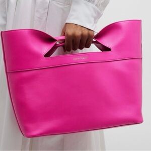 Pink Leather Tote Bag - Structured Top-Handle Shoulder Bag